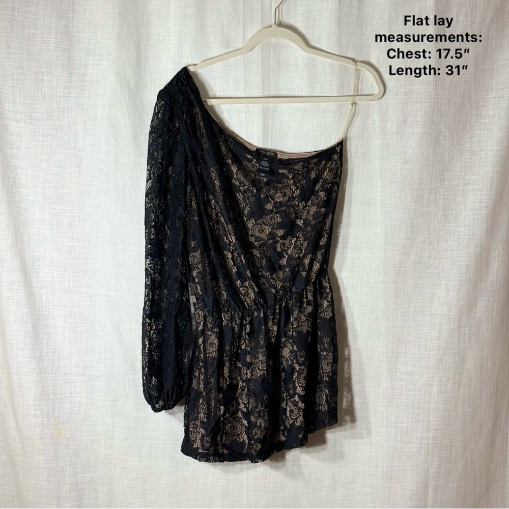 One Shoulder Black Lace Top Sheer Sleeve‎ Party Cocktail M Whimsigoth Witchy